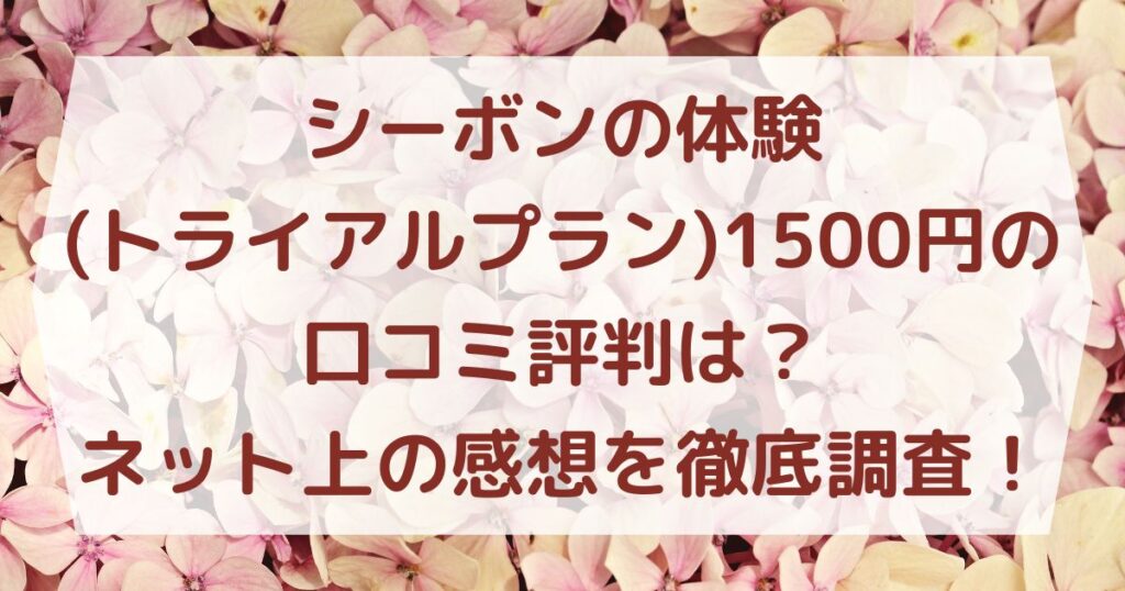 シーボンの体験(トライアルプラン)1500円の口コミ評判は？ネット上の感想を徹底調査！